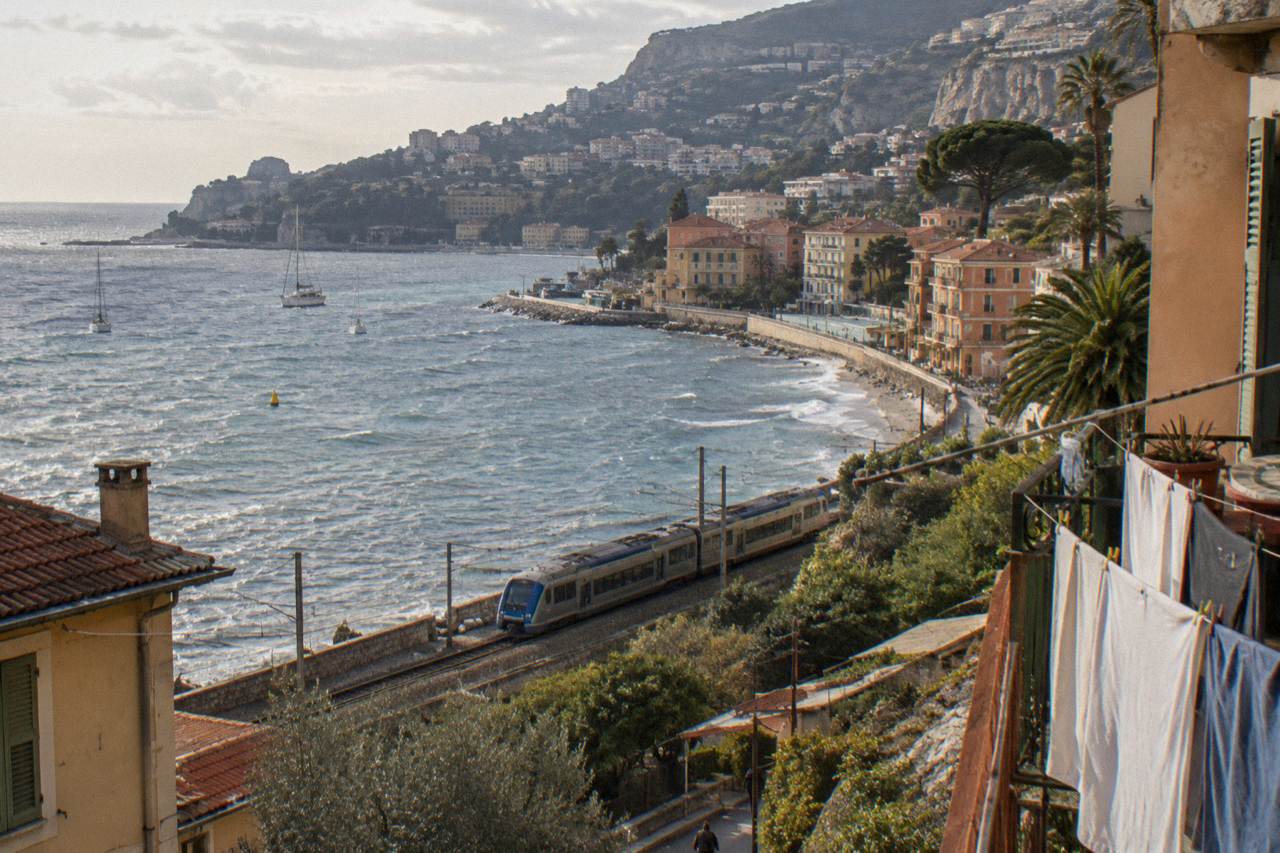 A regional train on the coastal line between Nice and Monaco