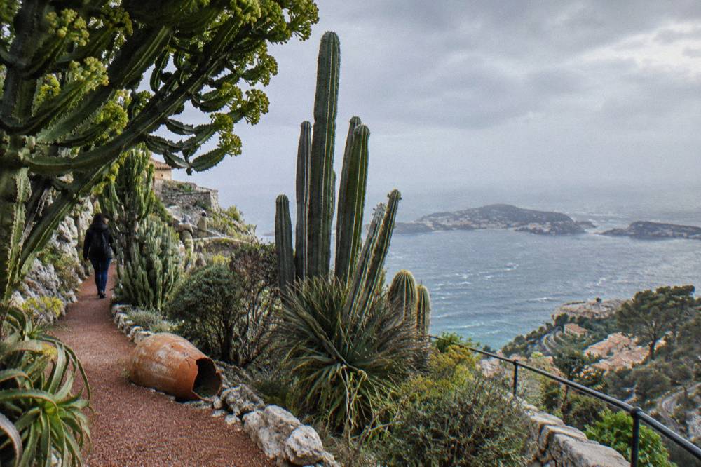 Cactus terraces of a hilltop garden overlooking the Mediterranean coastline