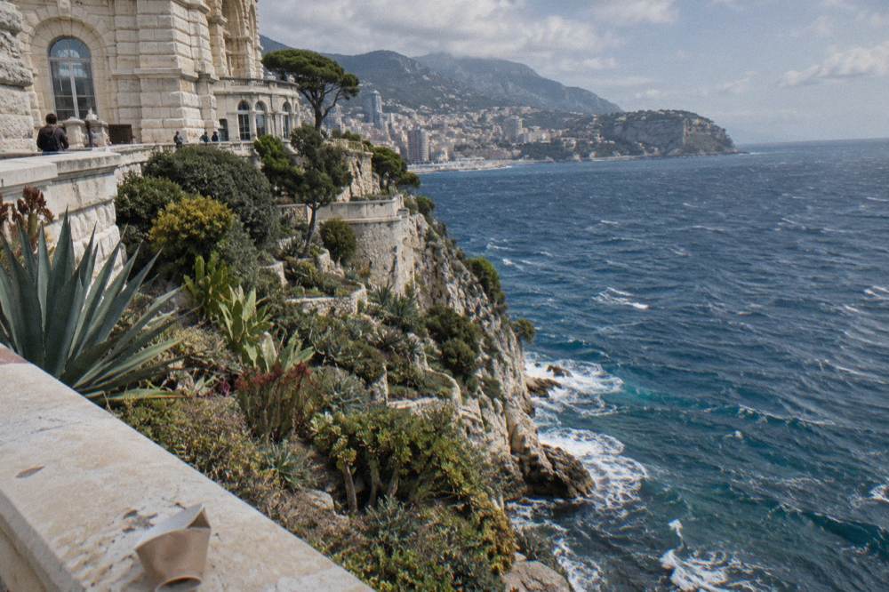 Terraced garden on a cliff overlooking the Mediterranean coastline