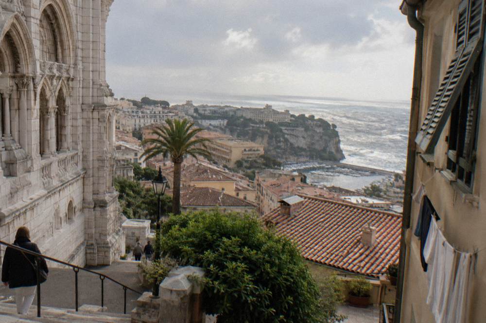 Narrow streets and stone buildings of Monaco old town on the Rock above the sea