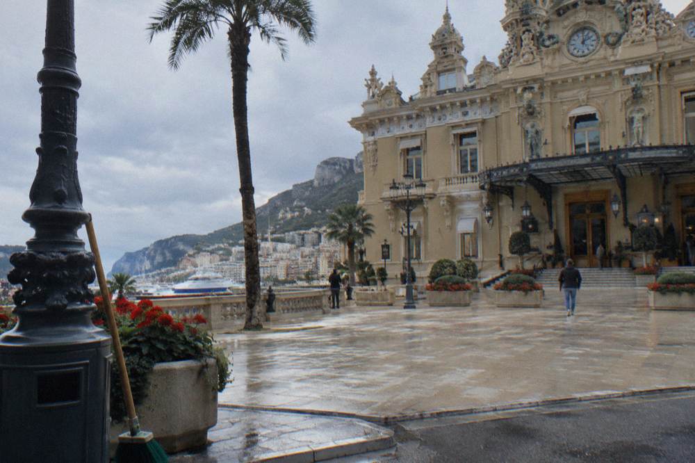 Facade of the Casino de Monte-Carlo across the ornate square at midday