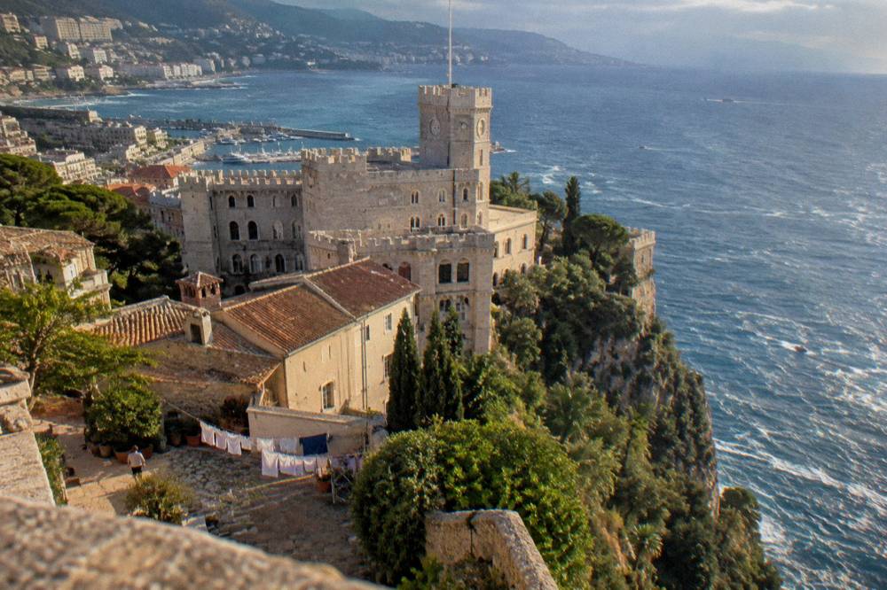 The Rock of Monaco with the Palace and old town buildings above the sea