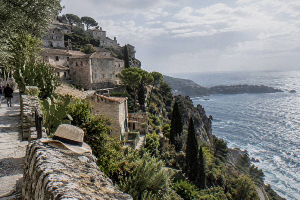 Medieval stone village of Eze on a hillside above the Mediterranean